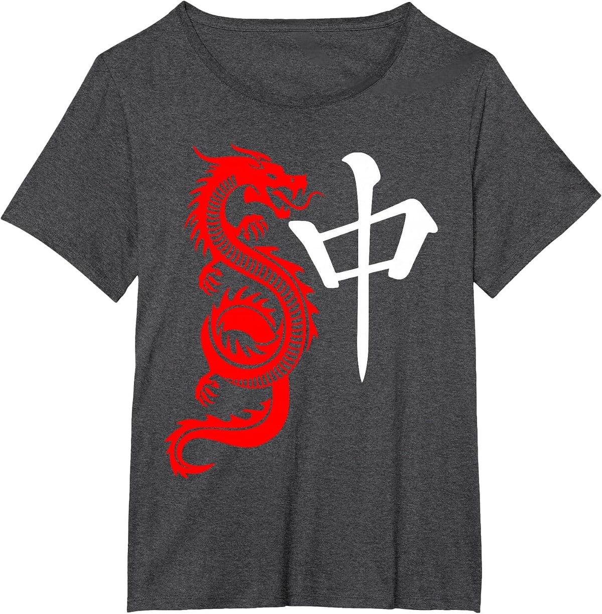 Red Chinese Dragon Tile Mahjong Traditional Chineses Game T-Shirt - Dark Heather Grey
