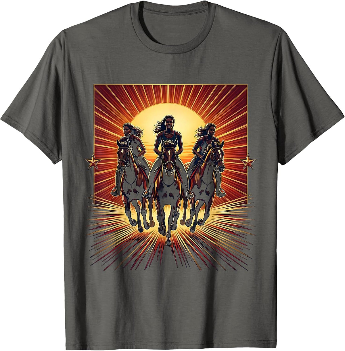 Let's Go Girls Horseback Riding Sunset Graphic T-Shirt - Asphalt Grey