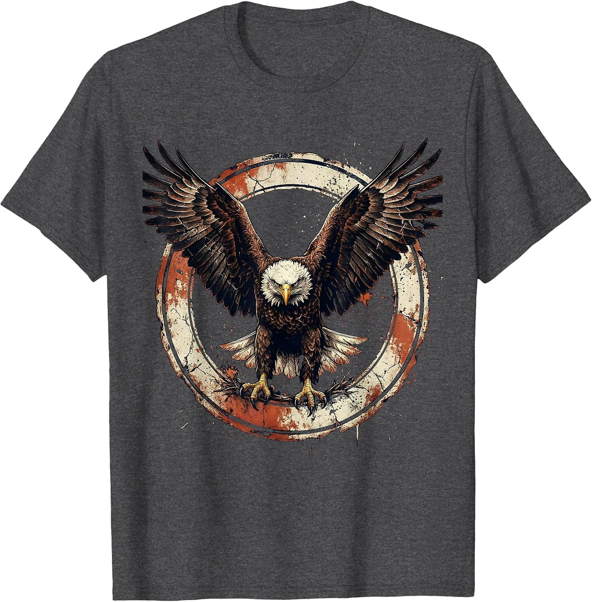 Bald Eagle Full Wingspan Spread Illustration T-Shirt - Dark Heather Grey