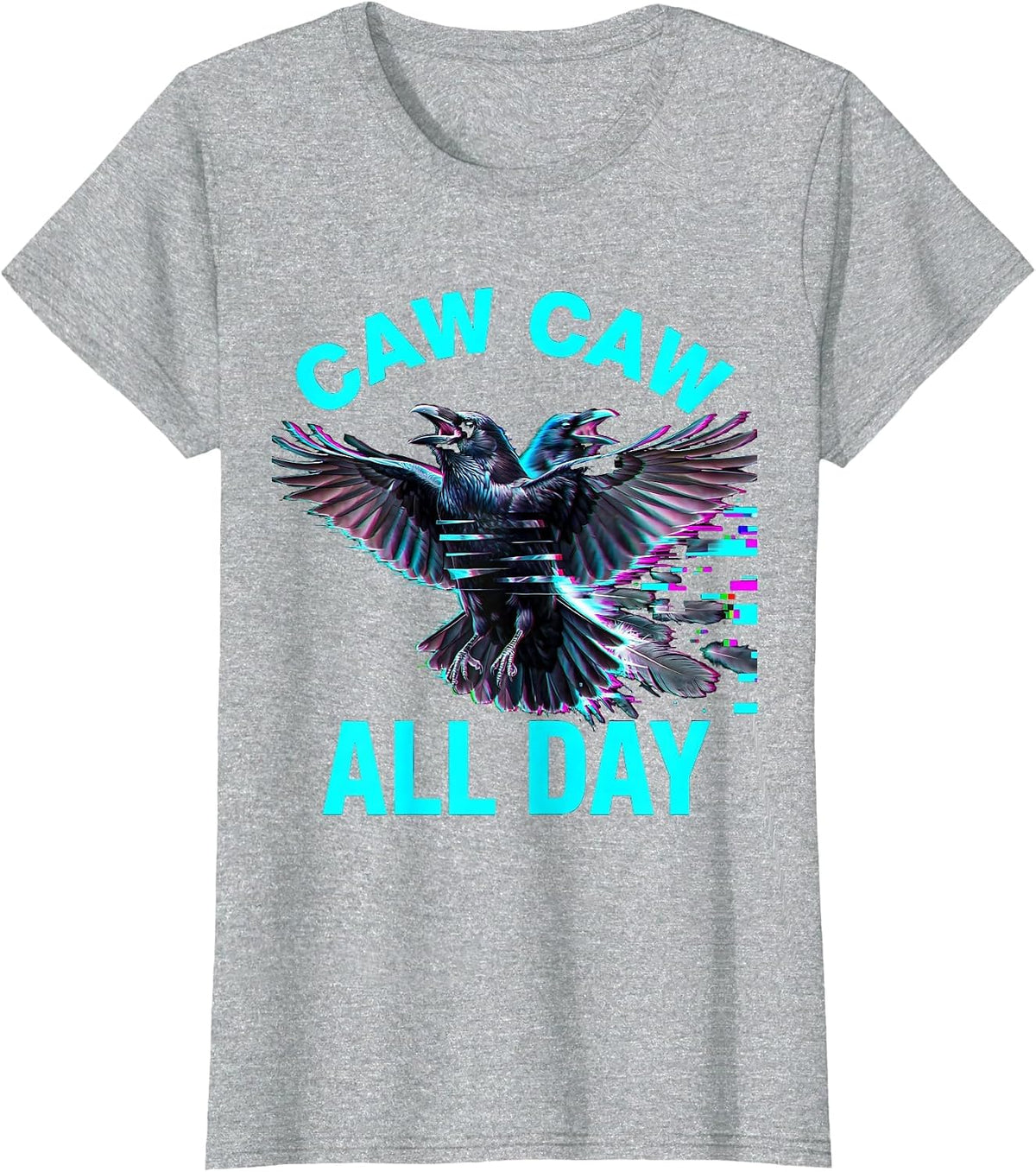 Caw Caw All Day Funny Crow Bird Design T-Shirt - Heather Grey