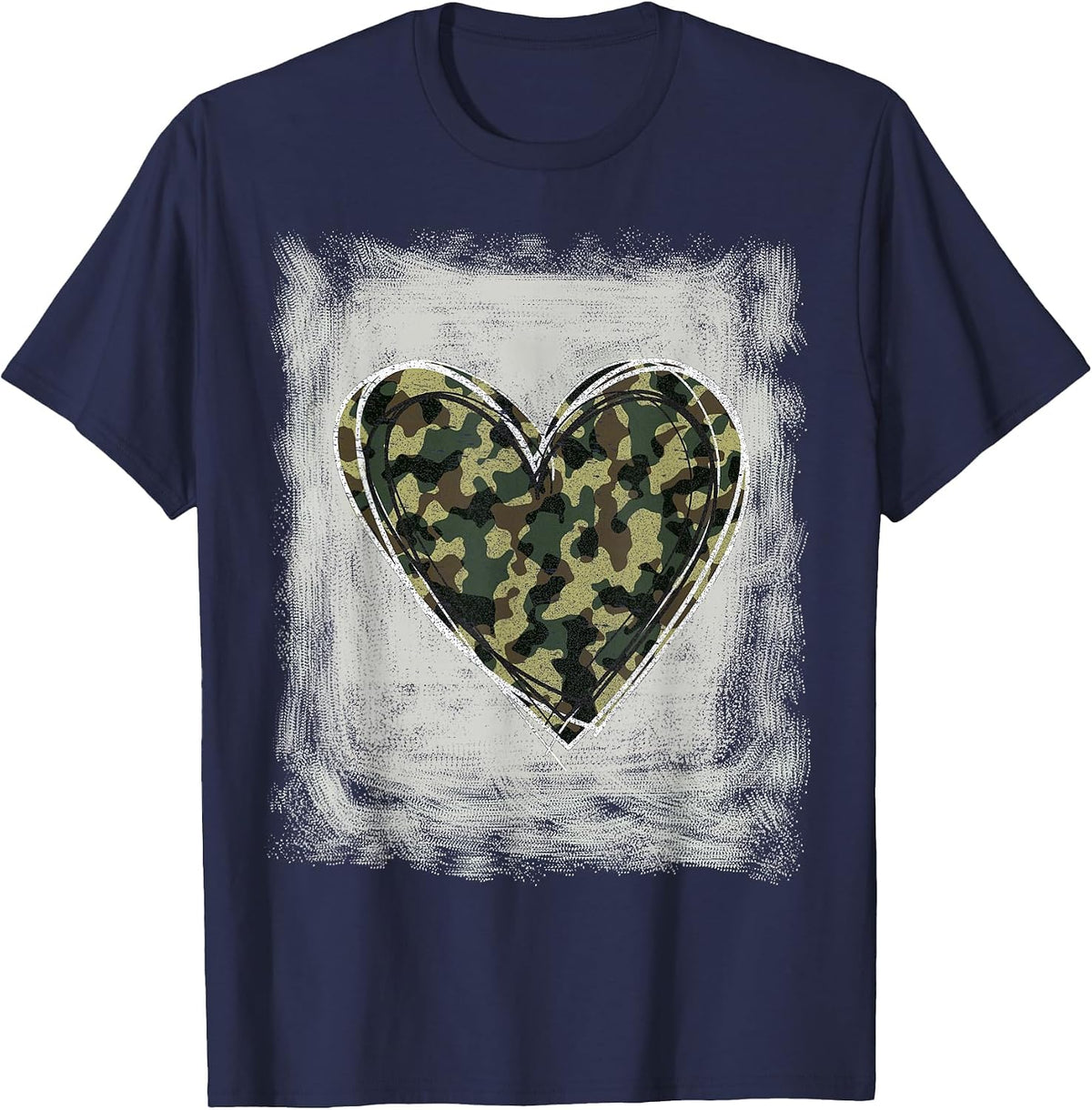 Camo Army Heart Bleached Shirts Forces Memorial Day Womens T-Shirt - Navy Blue