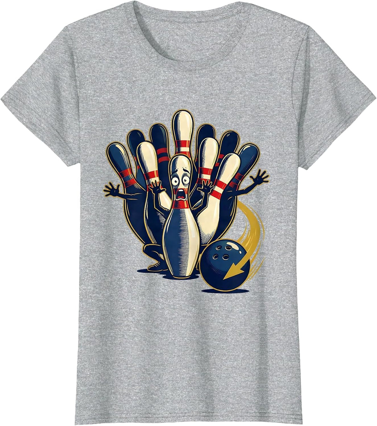 Bowling Pins Scared Funny Sport Bowler T-Shirt - Heather Grey