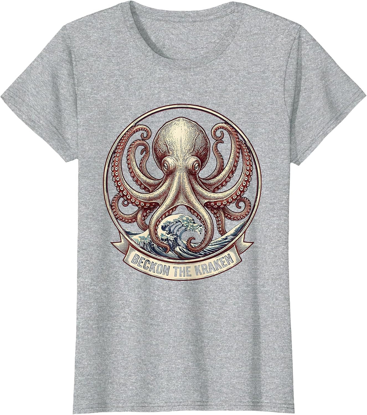 Beckon The Kraken Playful Octopus Lover Marine Biology T-Shirt - Heather Grey