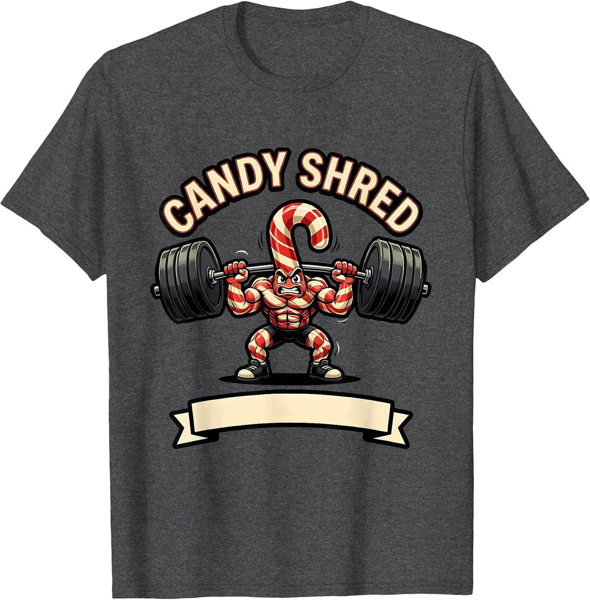 Candy Shred Funny Christmas Gym Bodybuilding Weightlifting T-Shirt - Dark Heather Grey