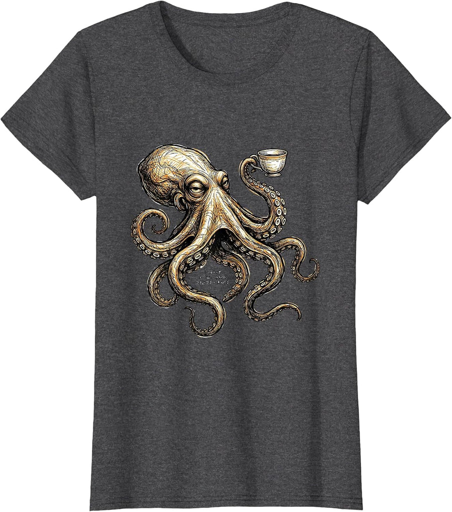Women's I Move At My Own Kraken Pace Funny Octopus Lover Ocean T-Shirt - Dark Heather Grey