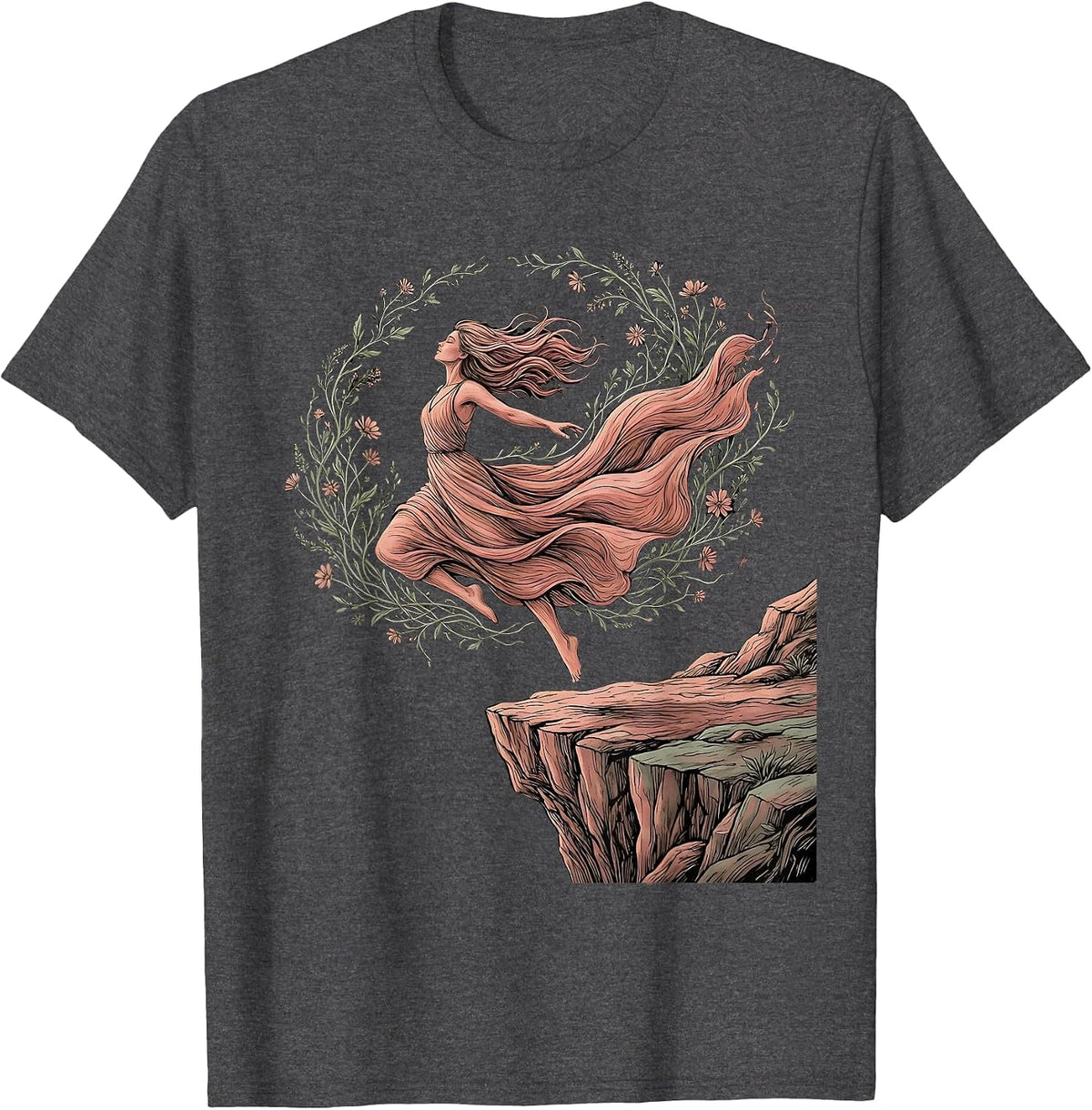 Men's Gigi Fearless Leap Cliff Edge Graphic Tee T-Shirt - Dark Heather Grey