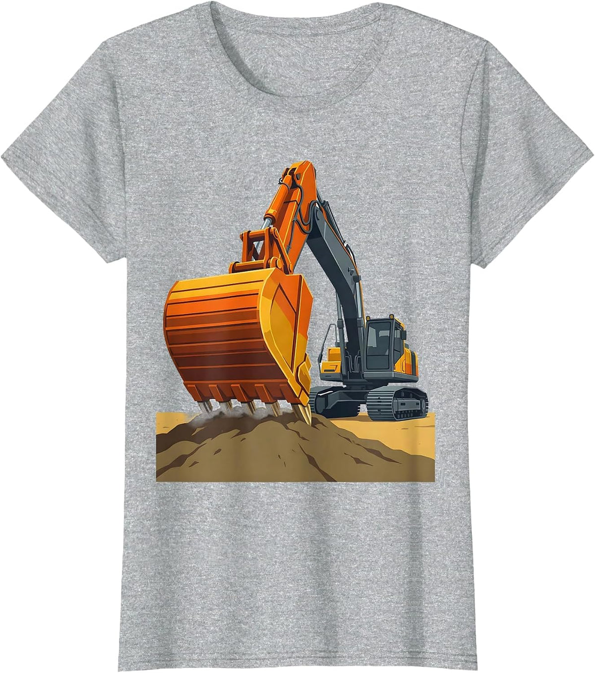 Women's Excavator Boom Flat Vector Funny Construction Worker T-Shirt - Heather Grey