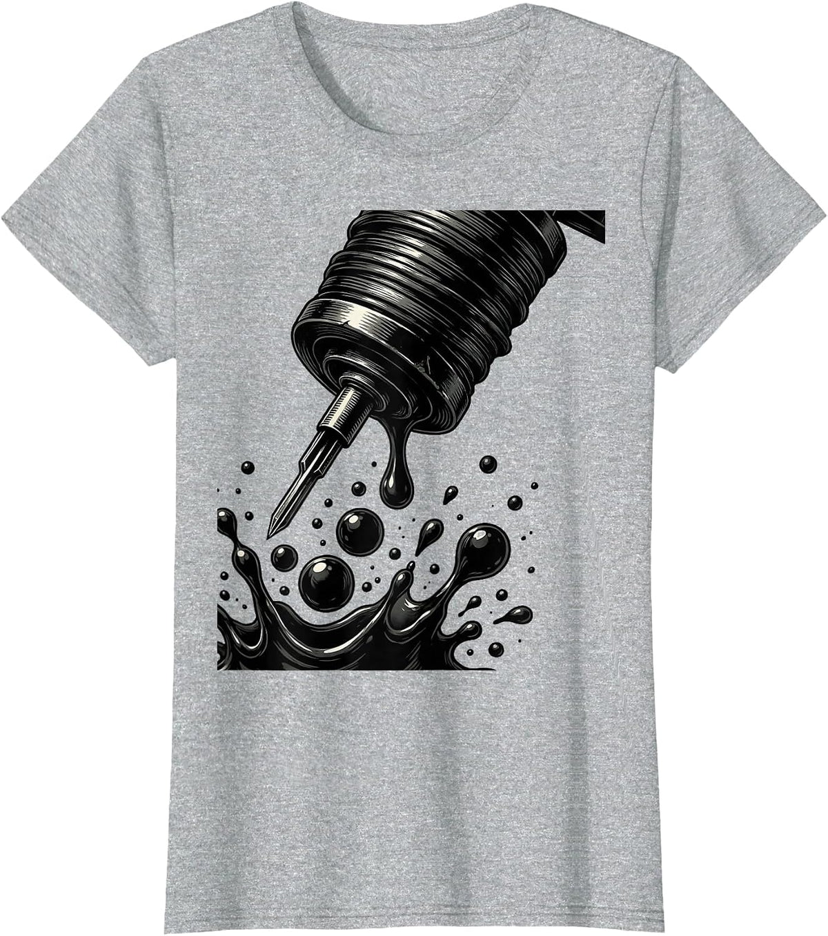 Tattoo Machine Dripping Ink Drop Art Design T-Shirt - Heather Grey
