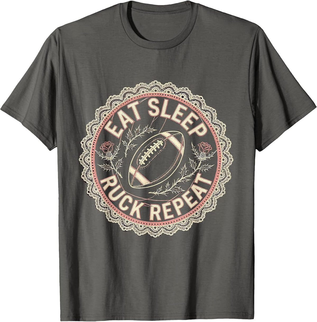 Men's Eat Sleep Ruck Repeat Rugby Graphic Design T-Shirt - Asphalt Grey