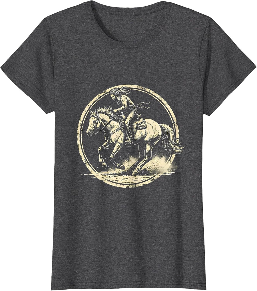 Women's Barrel Racer Leaning Into Turn Western Graphic T-Shirt - Dark Heather Grey