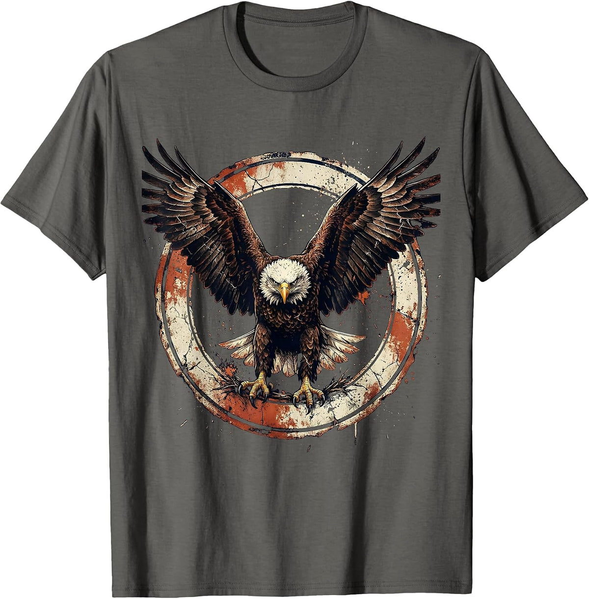 Bald Eagle Full Wingspan Spread Illustration T-Shirt - Asphalt Grey
