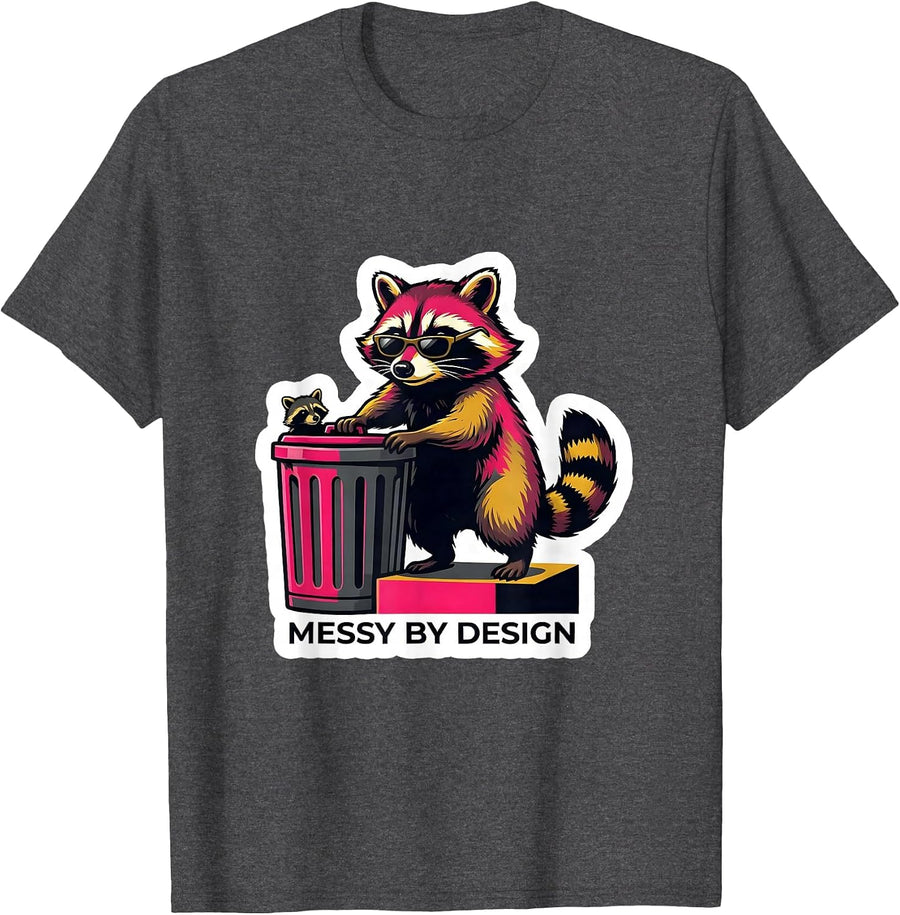 Men's Messy By Design Funny Raccoon Meme Bootleg Graphic T-Shirt - Dark Heather Grey