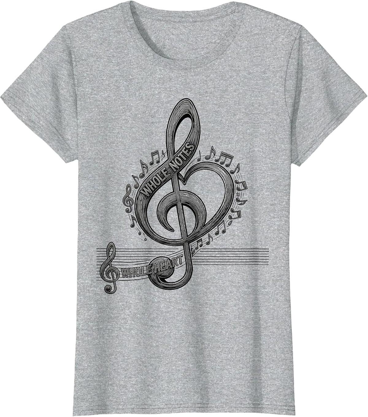 Whole Notes Whole Heart Music Teacher Design T-Shirt - Heather Grey