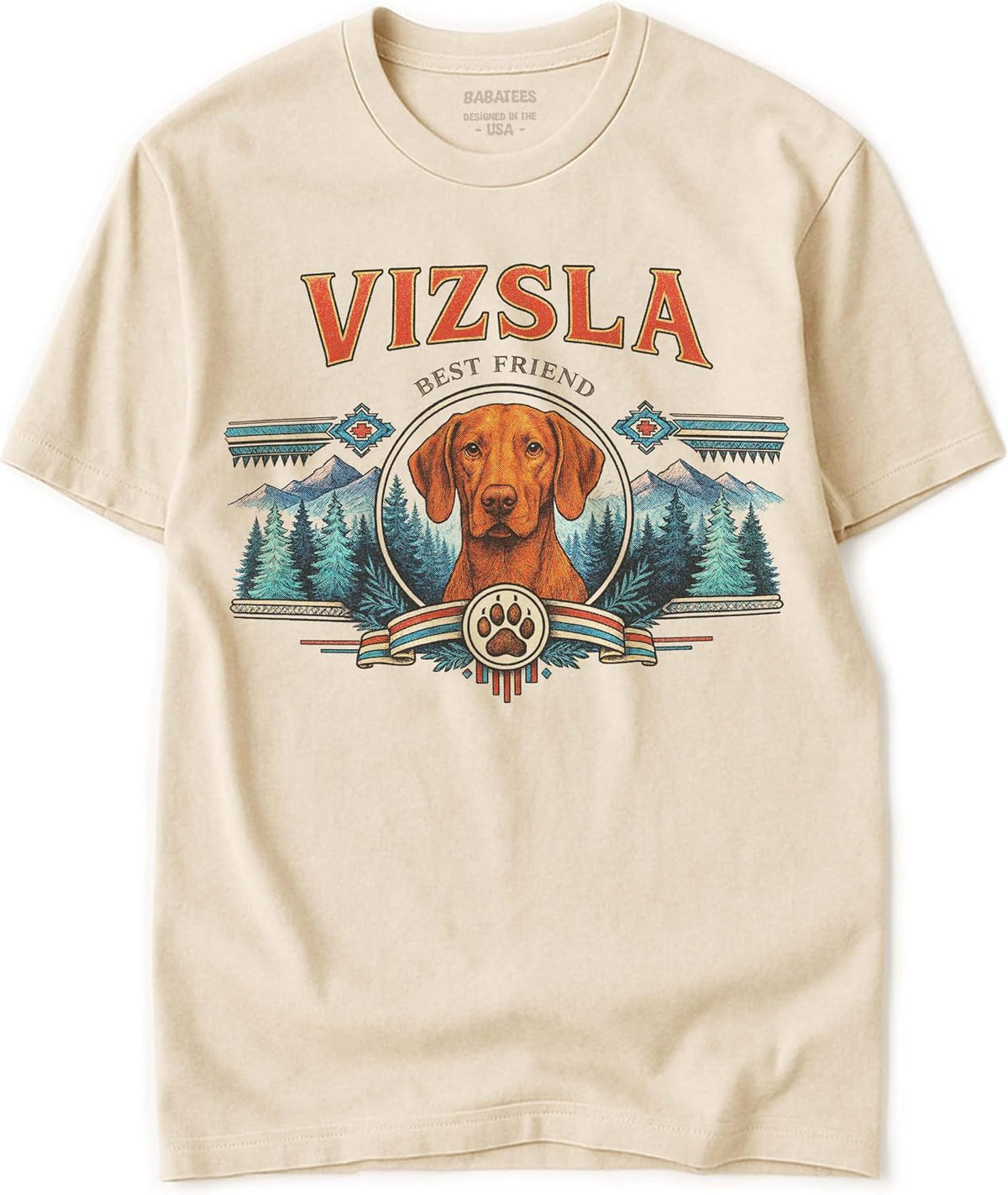 Dog Breed Tshirt for Men & Women - Wilderness Artwork - 100% Natural, Raw, Undyed, Heavyweight Cotton - Vizsla