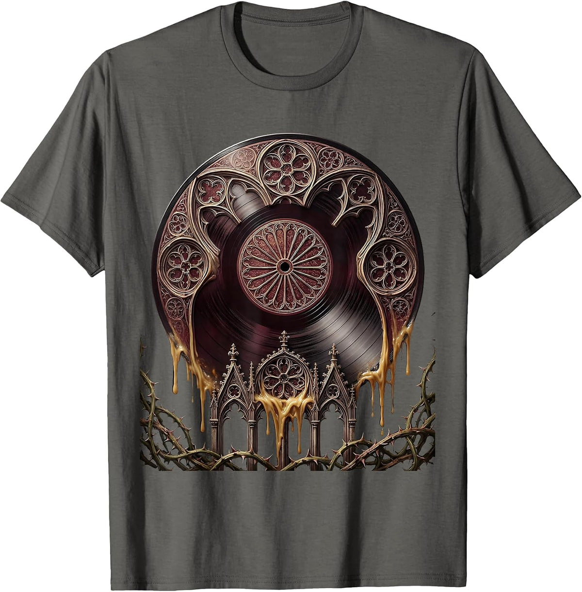 Melting Vinyl Record Desert Sun Rock Art T-Shirt - Asphalt Grey