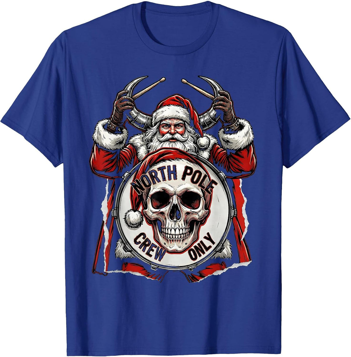 North Pole Crew Only Punk Metal Santa Heavy Metal Christmas T-Shirt - Royal Blue