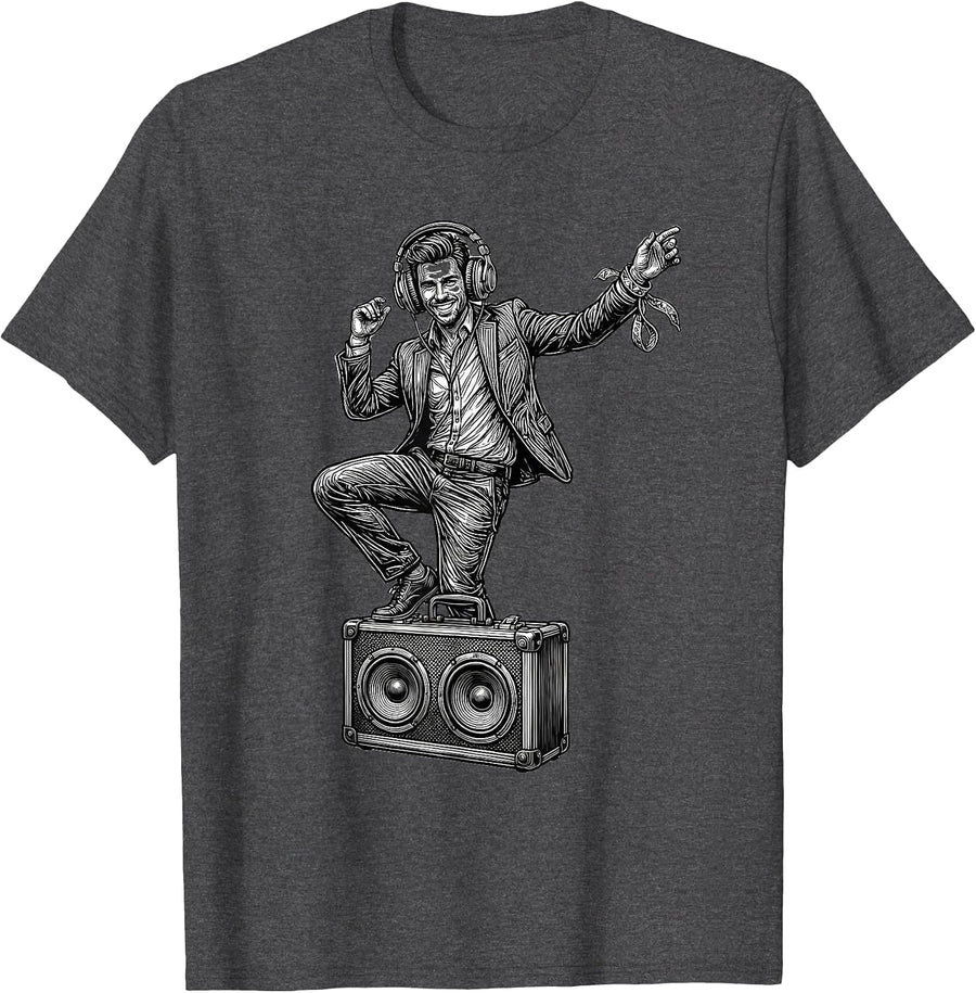 Men's Dancing Business Casual Rave EDM Festival Humor T-Shirt - Dark Heather Grey