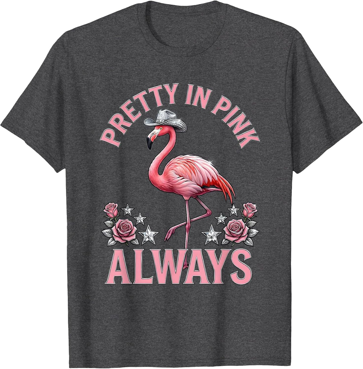 Men's Pretty in Pink Always Flamingo Design T-Shirt - Dark Heather Grey