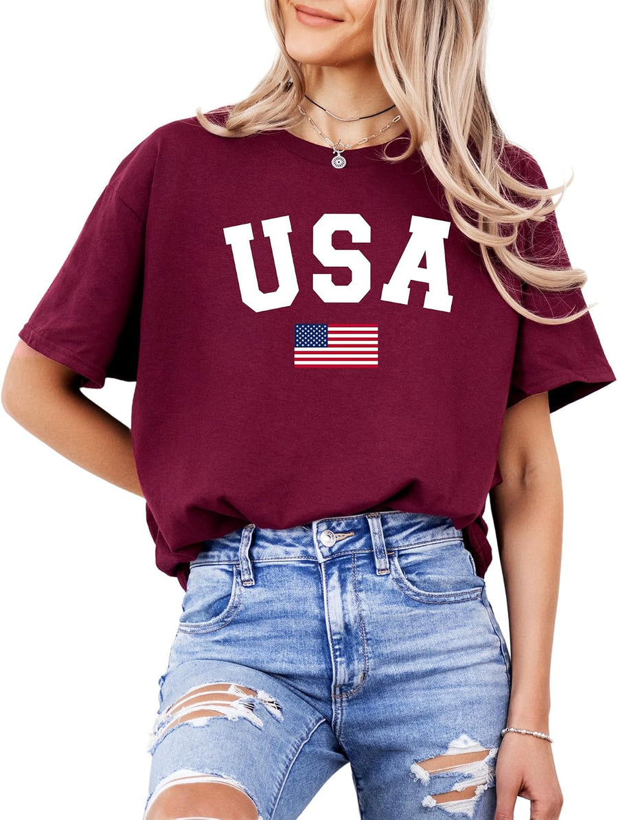 Patriotic American Flag T-Shirt for Men and Women - 100% Cotton USA Graphic Tee - Distressed Style Short Sleeve Shirt -