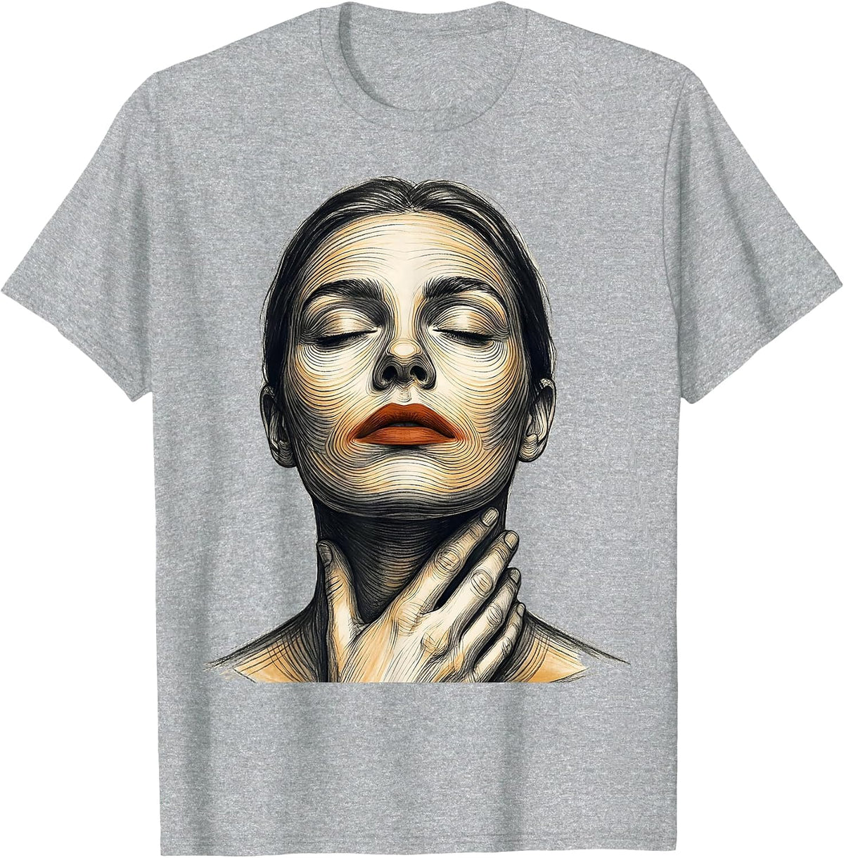 Men's Female Face Abstract Fashion Designer Artwork T-Shirt - Heather Grey