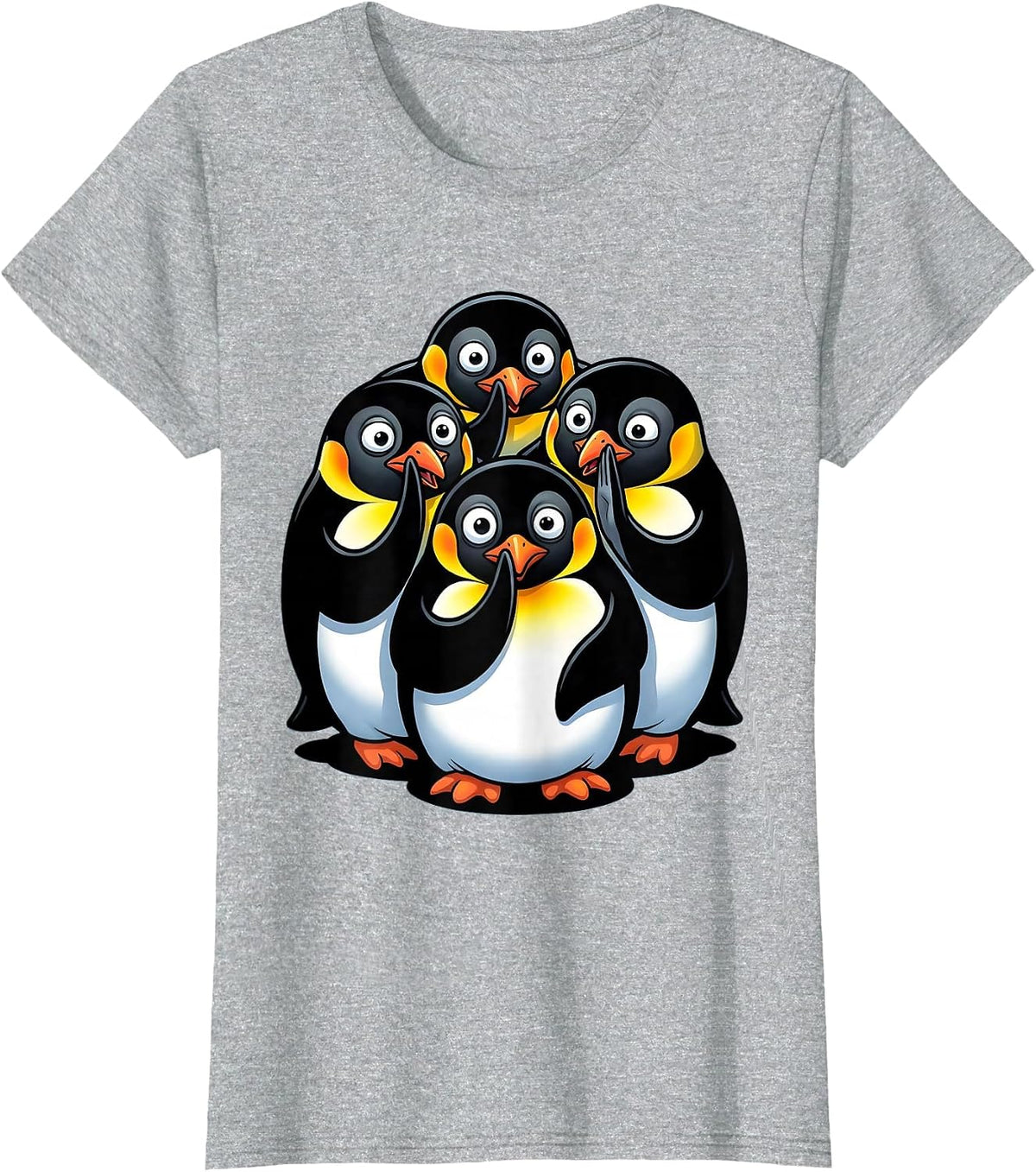 Penguins Whispering Huddle Funny Animal Group T-Shirt - Heather Grey