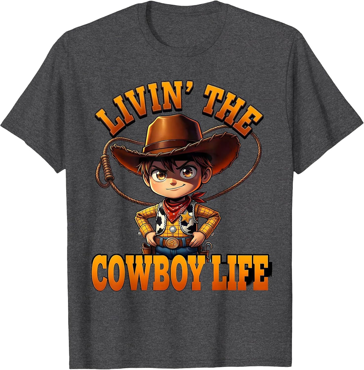 Livin' the Cowboy Life Western Design T-Shirt - Dark Heather Grey