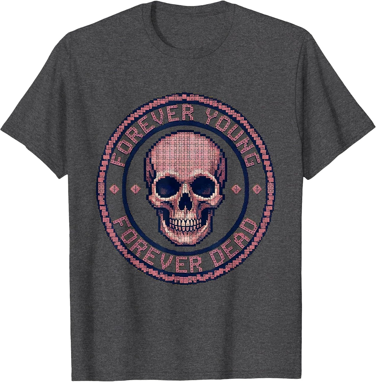 Men's Forever Young Forever Dead Skull Graphic Design T-Shirt - Dark Heather Grey