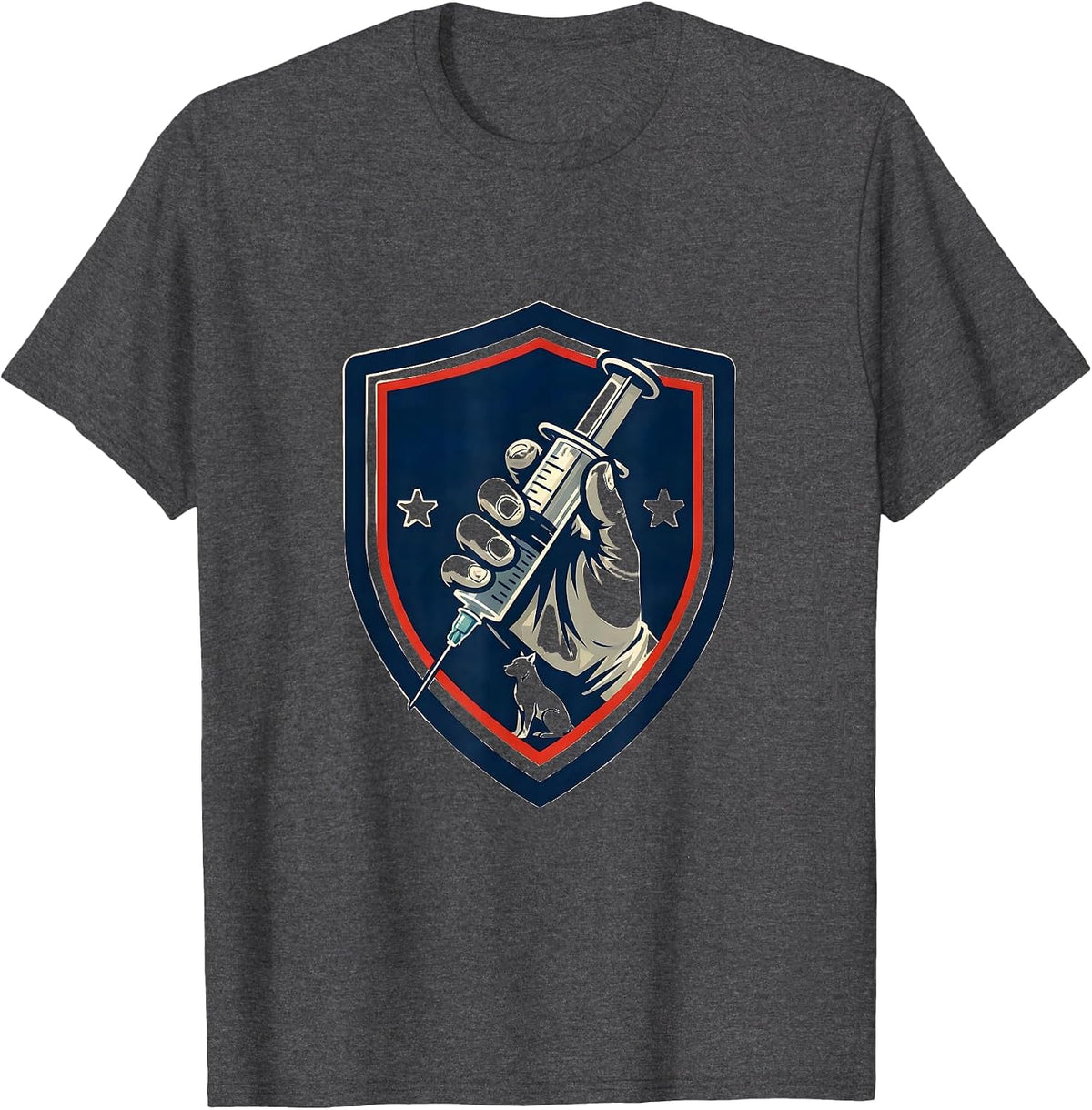 Sealed Shield Badge Vet Tech Medical Star Humor T-Shirt - Dark Heather Grey