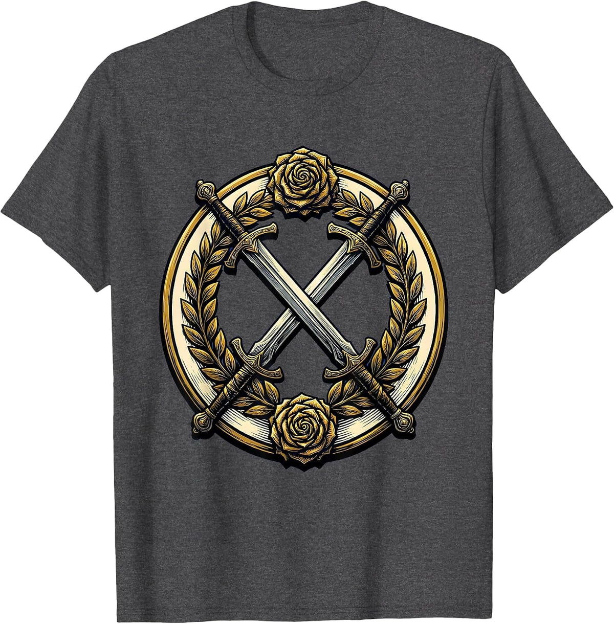 Men's Master Debater Crossed Swords Laurel Wreath Design T-Shirt - Dark Heather Grey