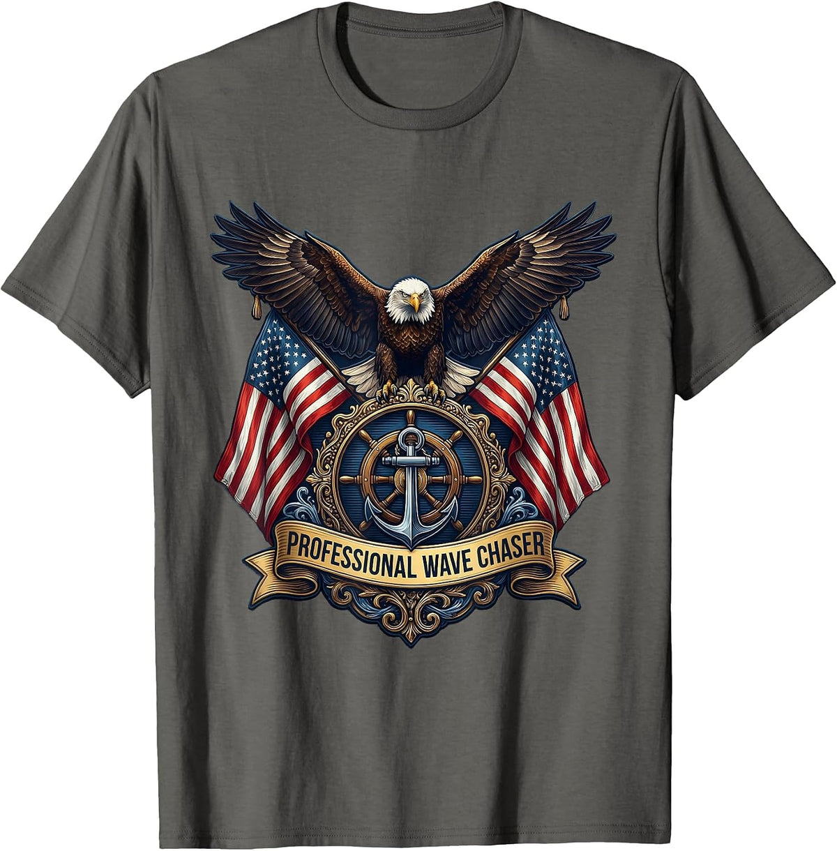 Professional Wave Chaser Sailor Design T-Shirt - Asphalt Grey