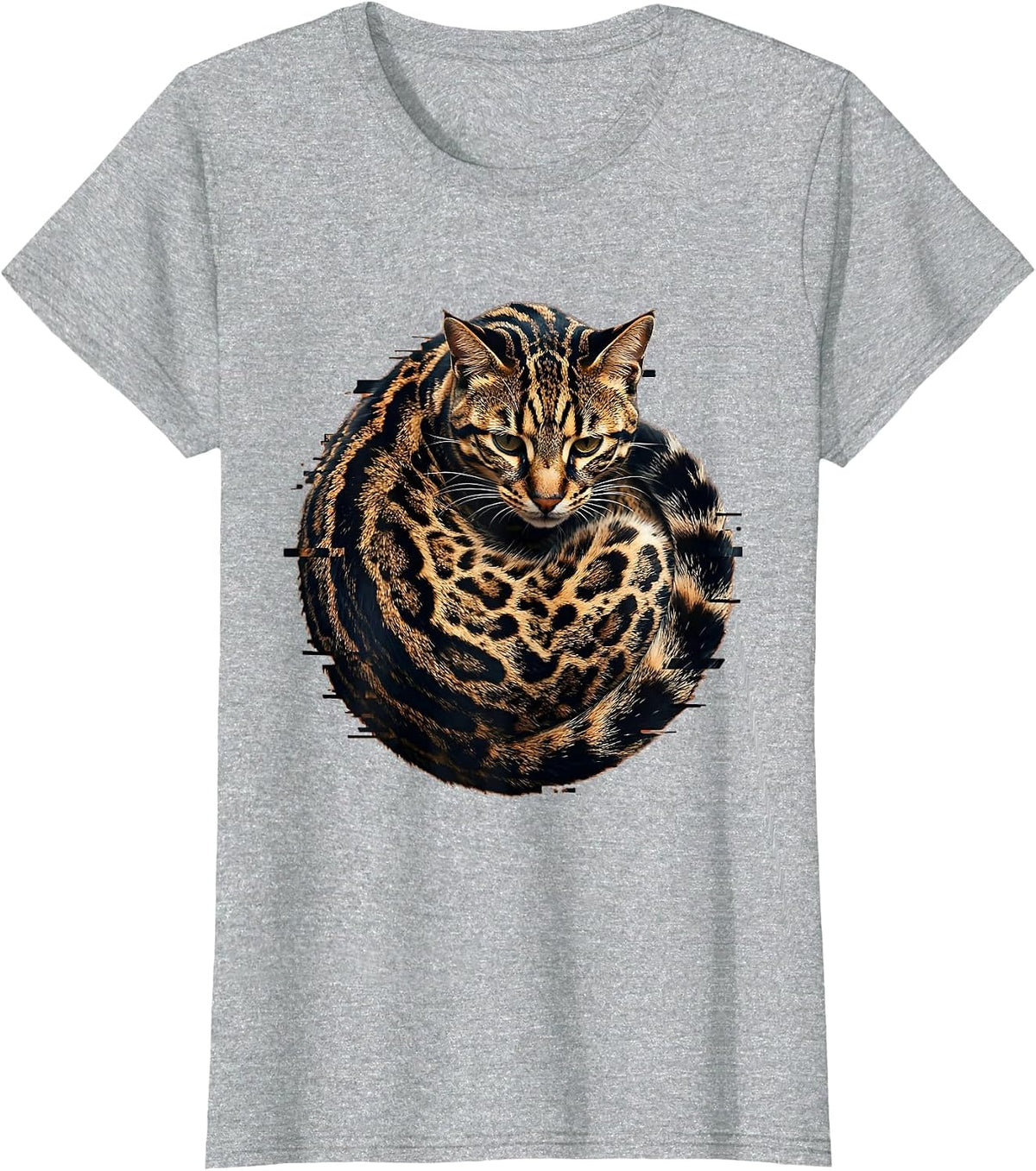 Ocelot Curl Wild Cat Animal Print Design T-Shirt - Heather Grey