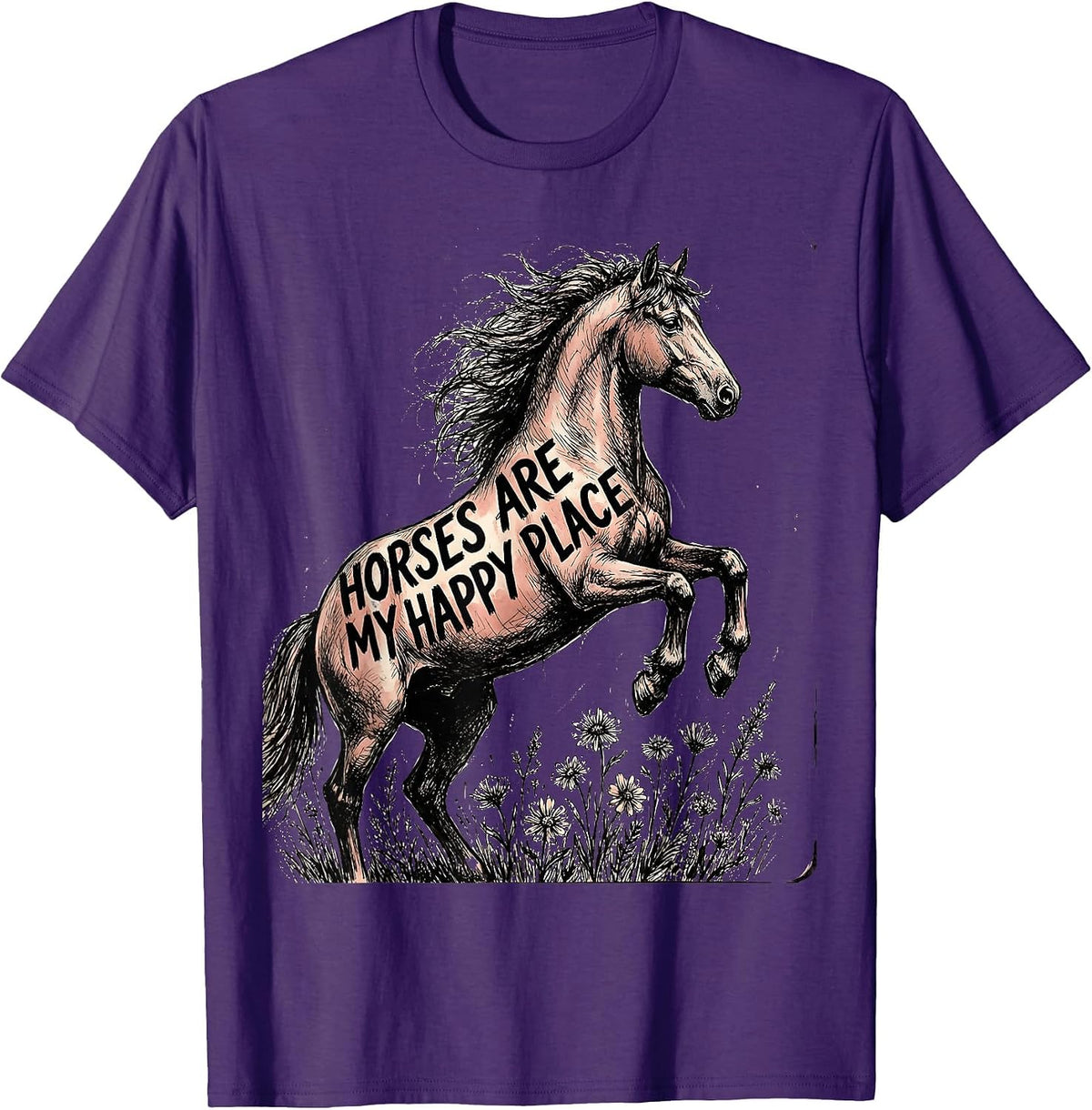 Horses Are My Happy Place Equestrian Design T-Shirt - Purple