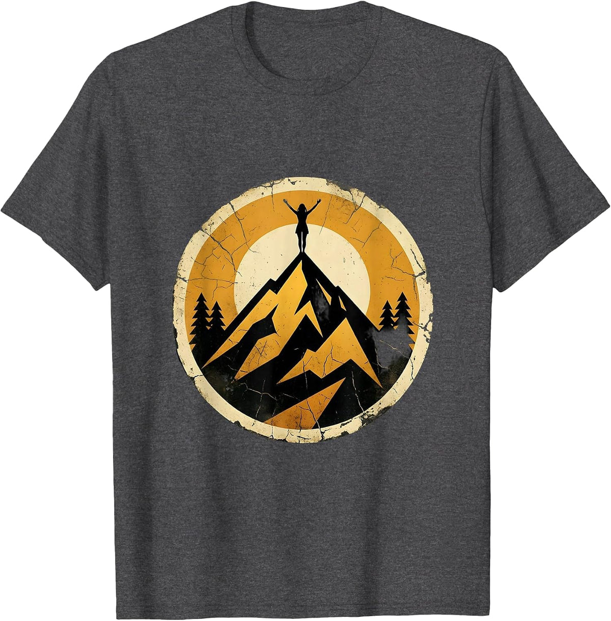 Summit Silhouette Rocky Peak Mountain Climbing T-Shirt - Dark Heather Grey