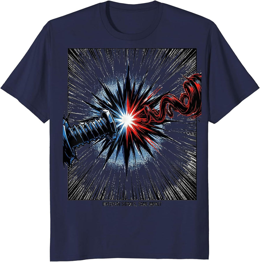 Different Signals Same Impact Comic Book Neurodivergent Meme T-Shirt - Navy Blue