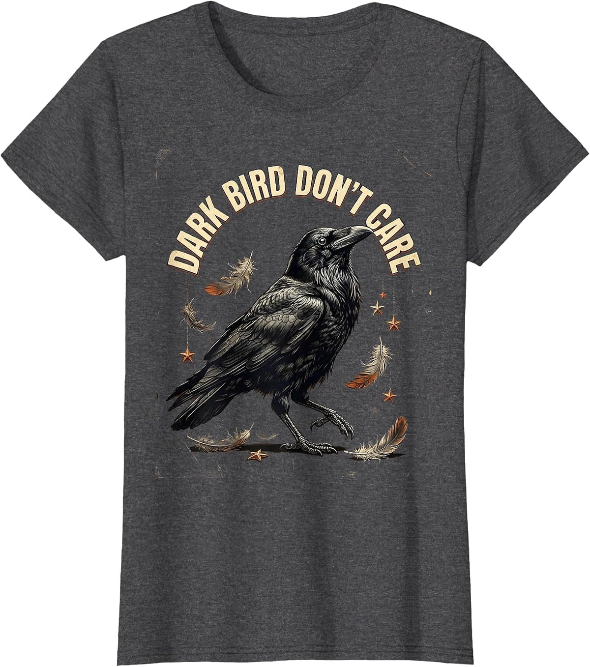 Women's Dark Bird Don't Care Crow Graphic Design T-Shirt - Dark Heather Grey
