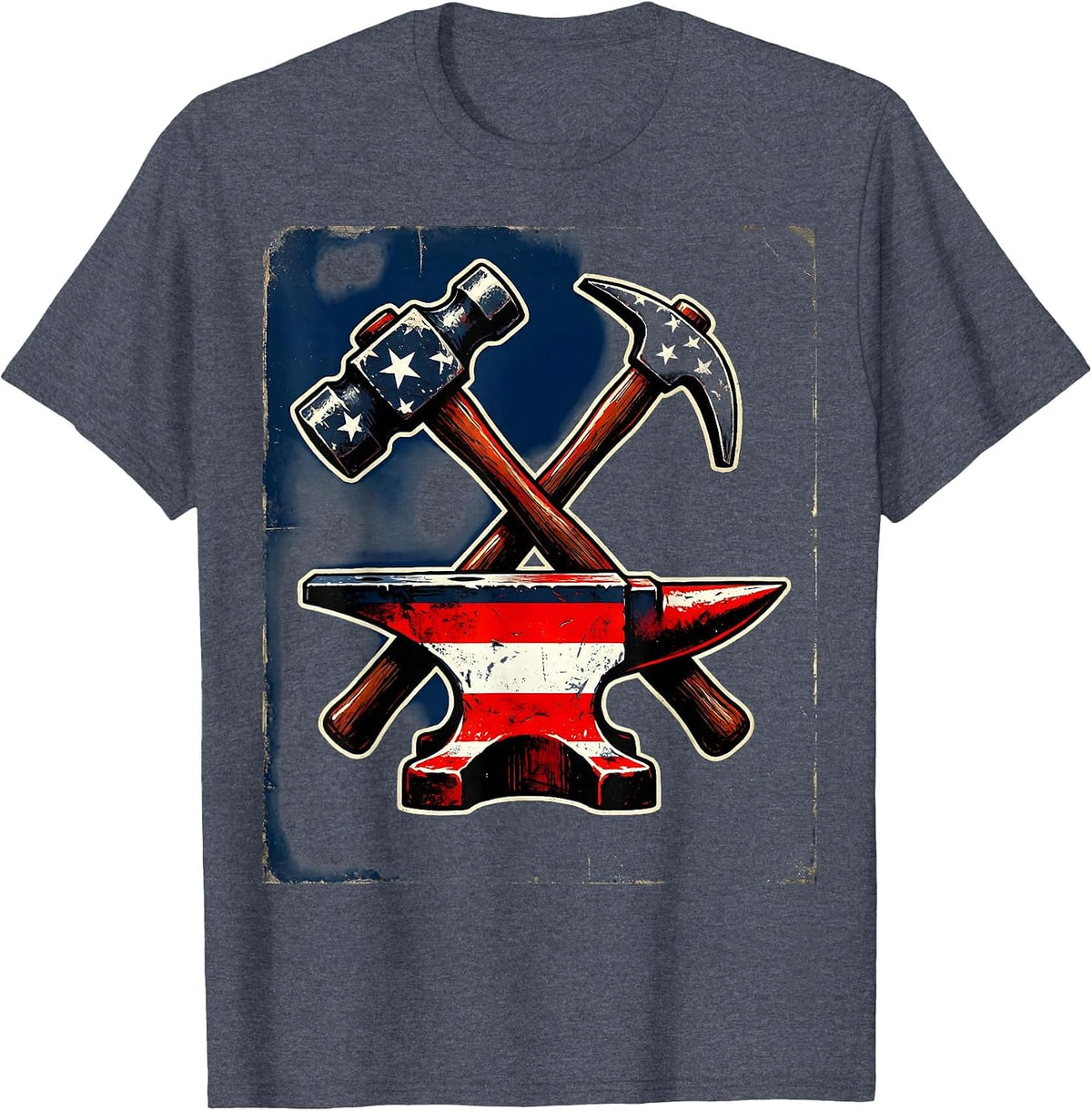 Labor Day Blacksmith Anvil Graphic Design T-Shirt - Heather Blue