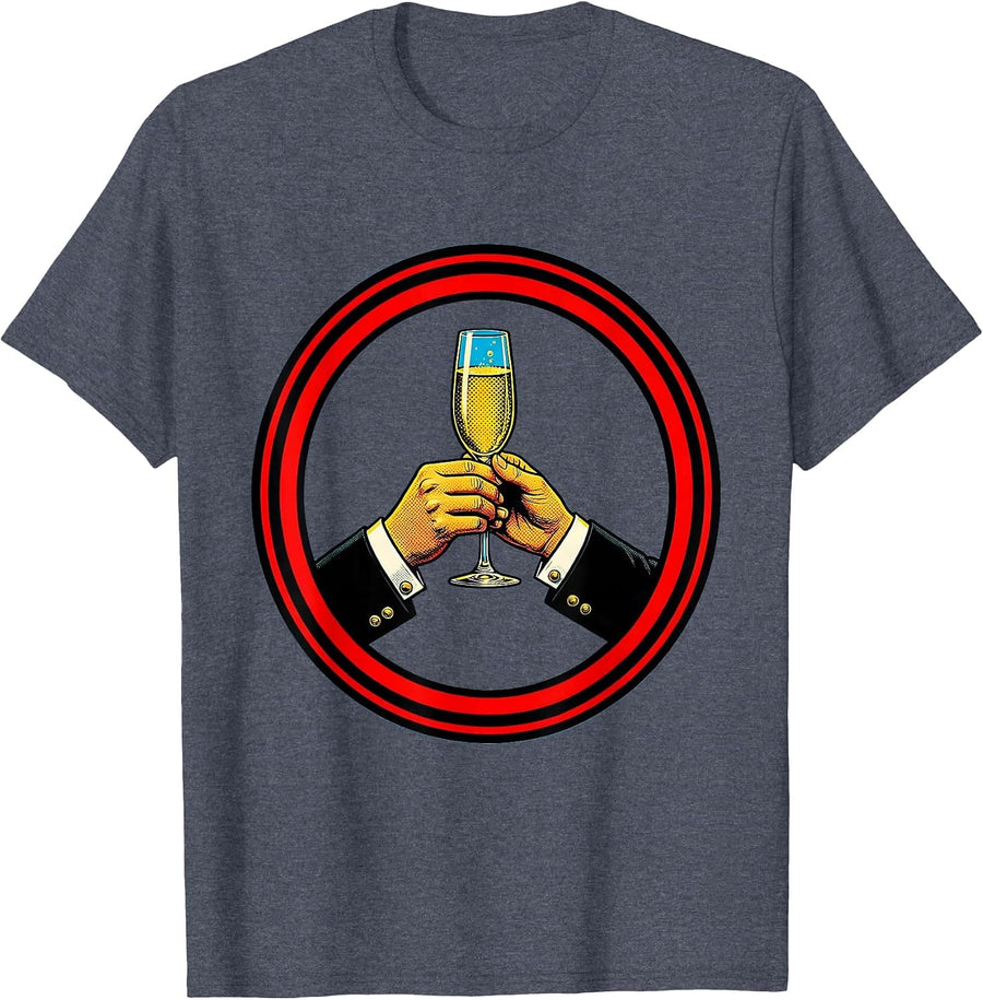 Tuxedo Champagne Flute Celebration Graphic T-Shirt - Heather Blue