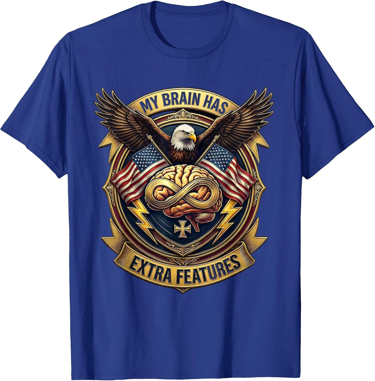 Men's My Brain Has Extra Features Neurodiversity Design T-Shirt - Royal Blue