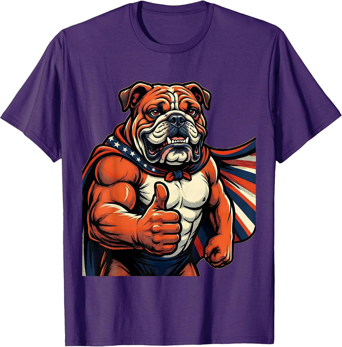 Patriotic Bulldog American Flag Cape Graphic T-Shirt - Purple