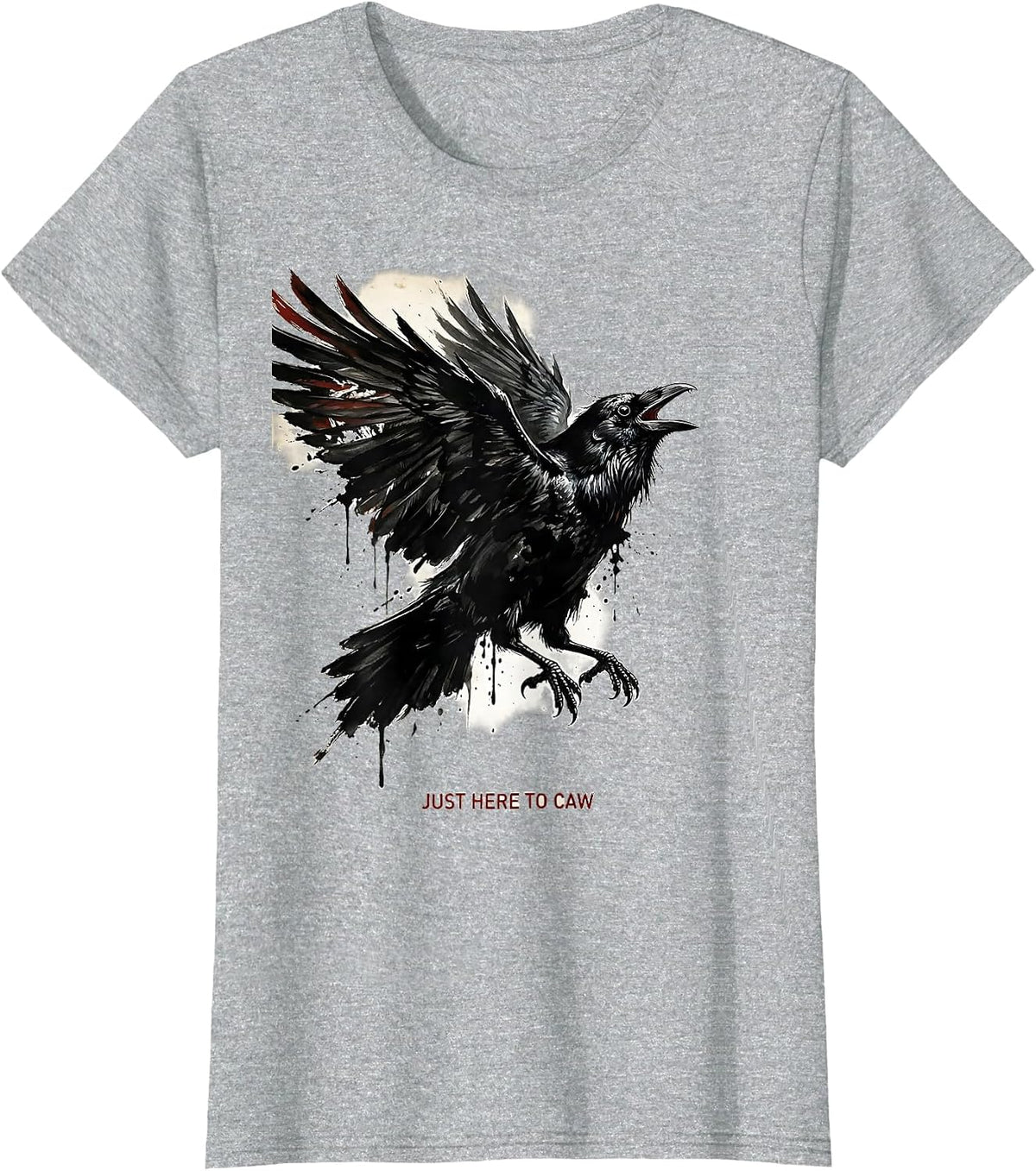 Just Here to Caw Funny Crow Bird Design T-Shirt - Heather Grey
