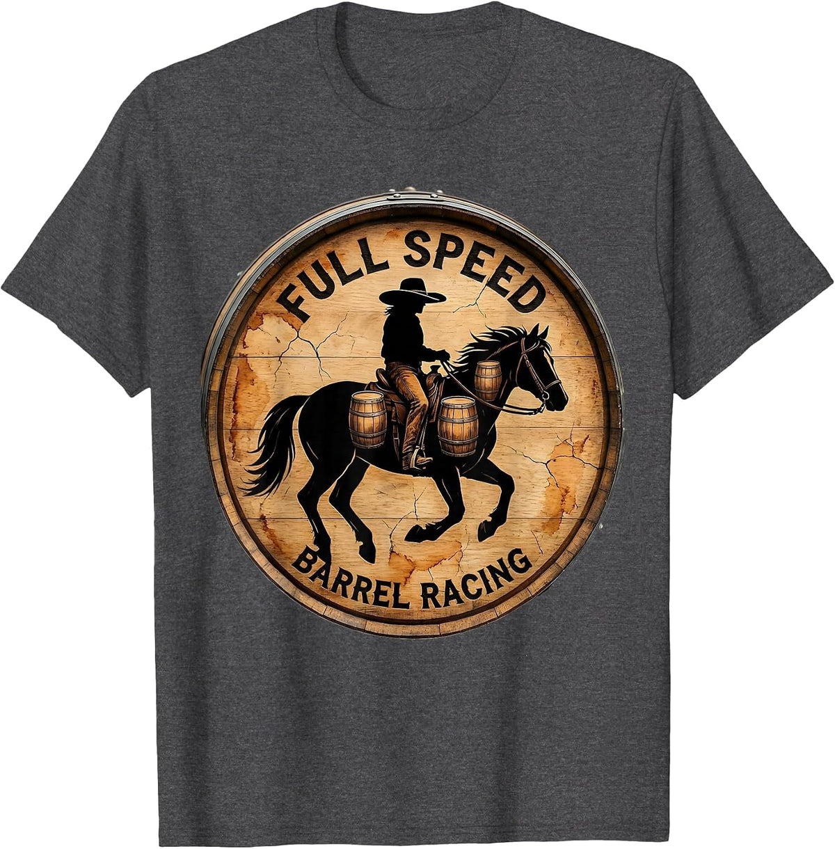 Full Speed Barrel Racing Rodeo Design T-Shirt - Dark Heather Grey