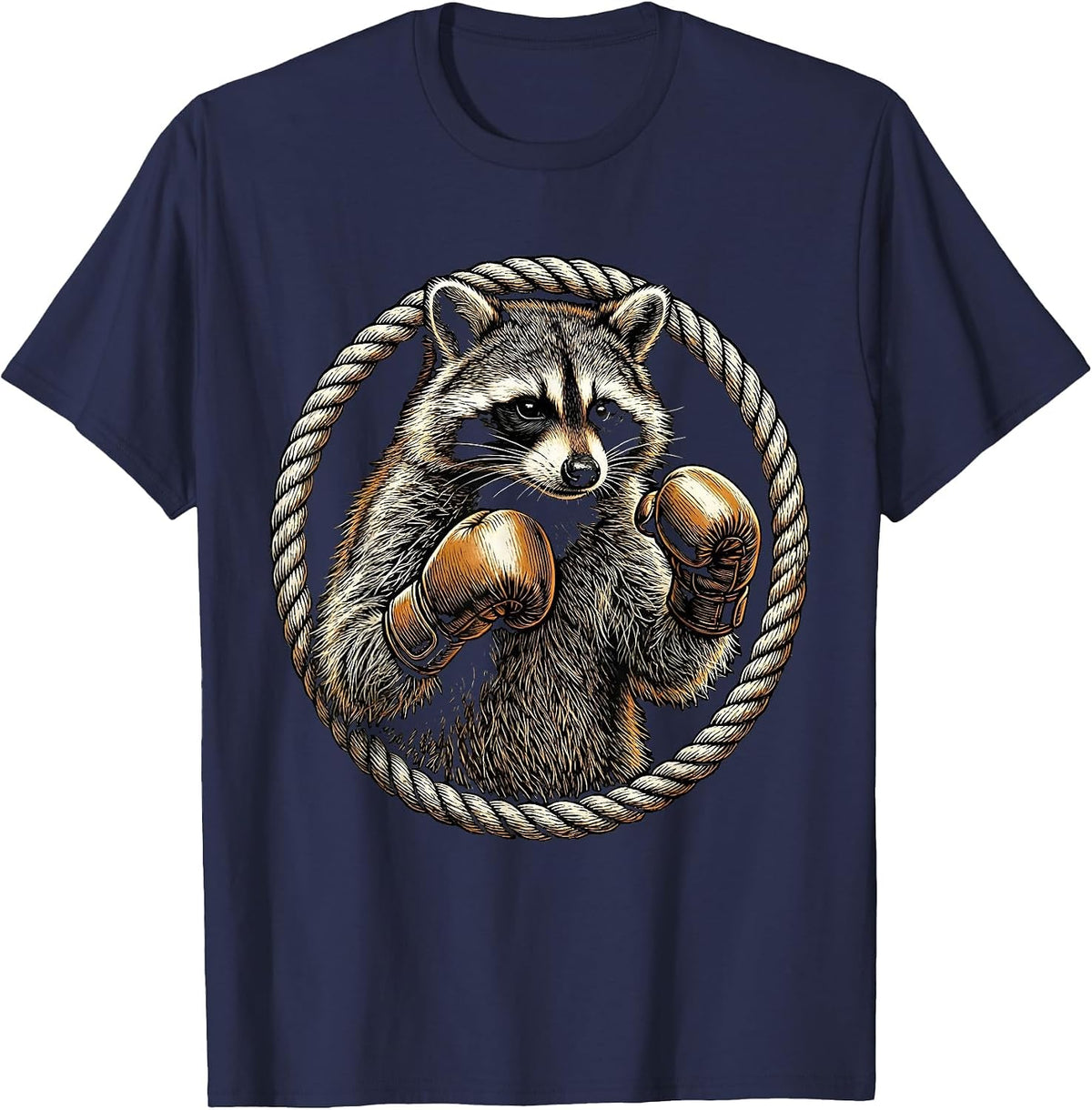 Raccoon Boxing Gloves Ready to Fight Graphic T-Shirt - Navy Blue