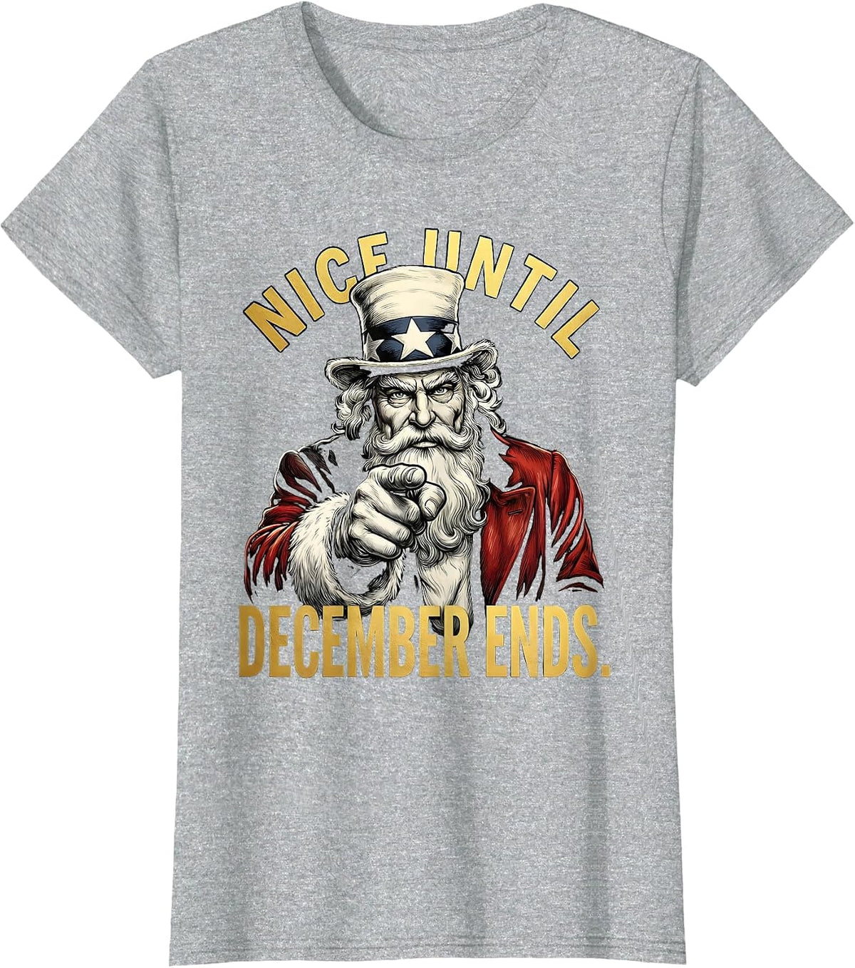 Nice Until December Ends Santa Holiday Design T-Shirt - Heather Grey