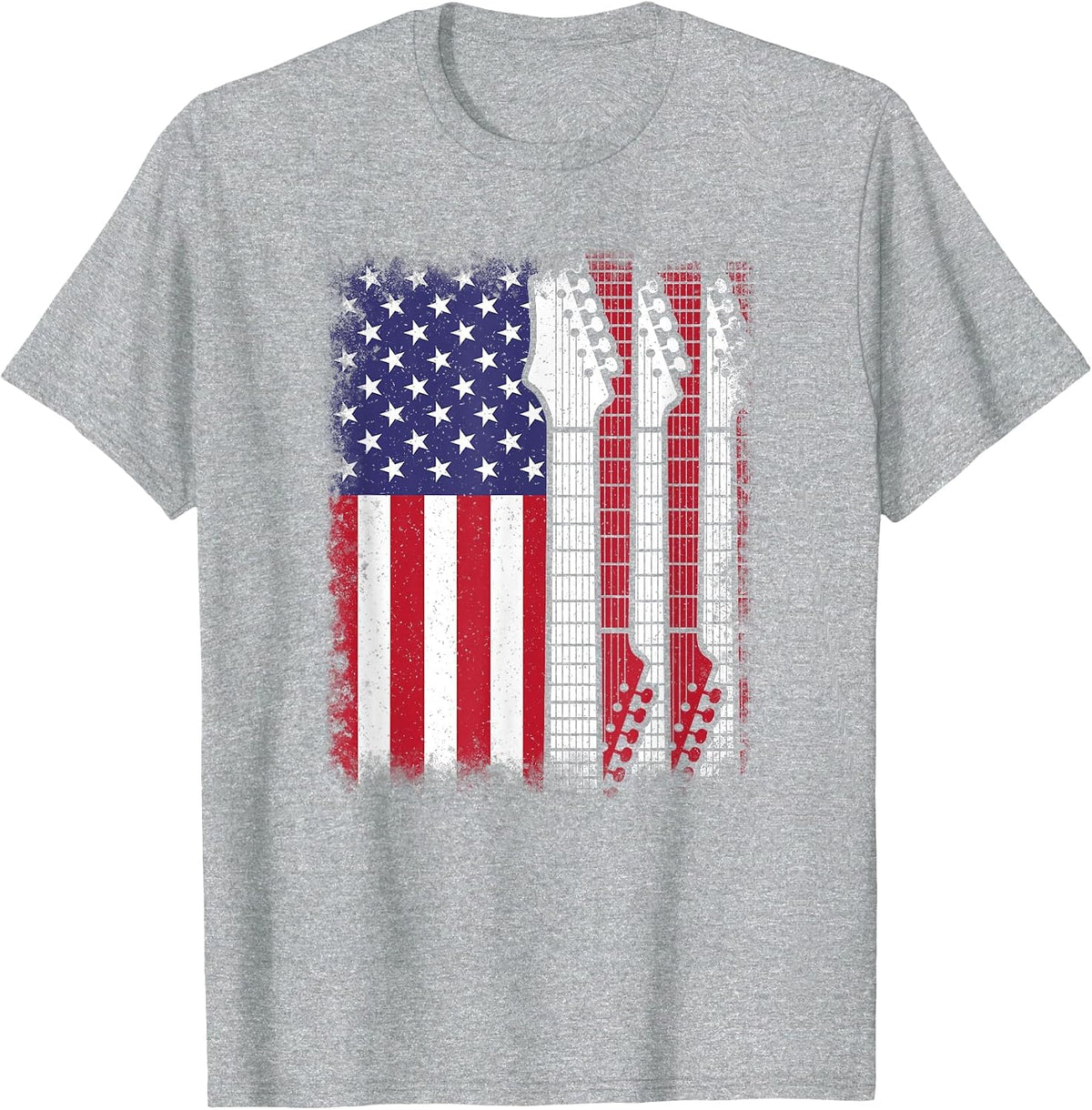 American Flag Electric Guitar Bass Guitarist Rock Music Men T-Shirt - Heather Grey