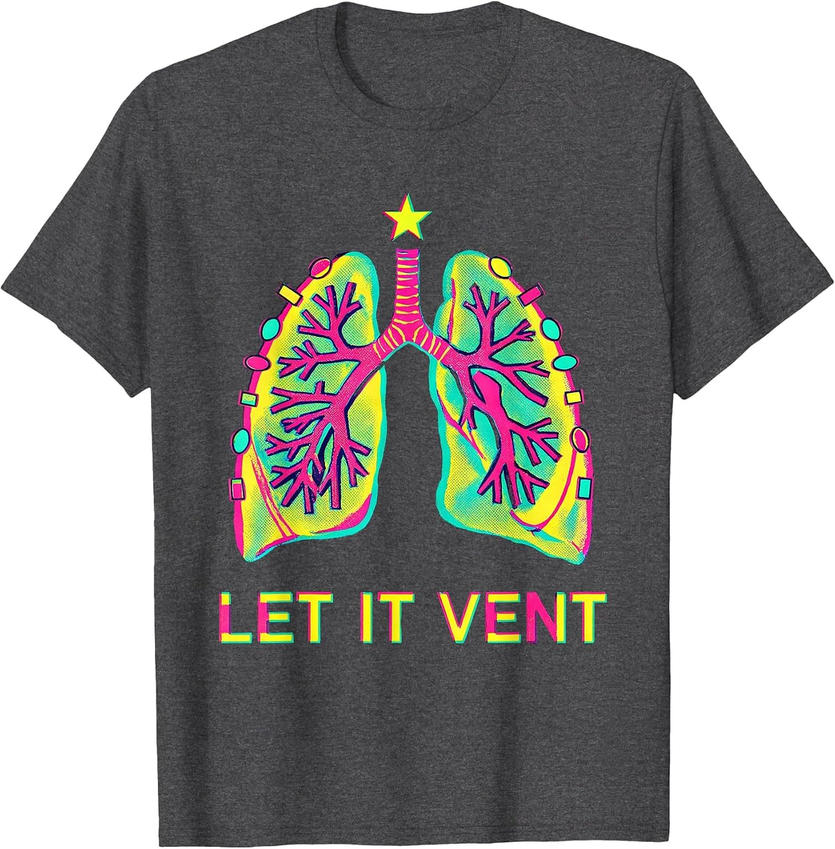 Men's Let It Vent Risograph Respiratory Therapist Christmas Humor T-Shirt - Dark Heather Grey