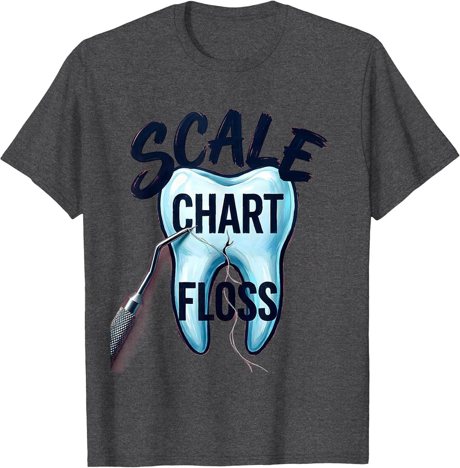 Men's Scale Chart Floss Funny Dental Hygienist Humor Dental Squad T-Shirt - Dark Heather Grey