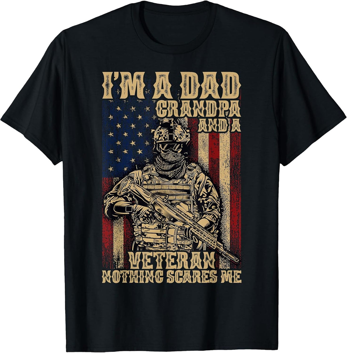 4th of July | USA Flag | I'm a Dad Grandpa and a Veteran T-Shirt - Black