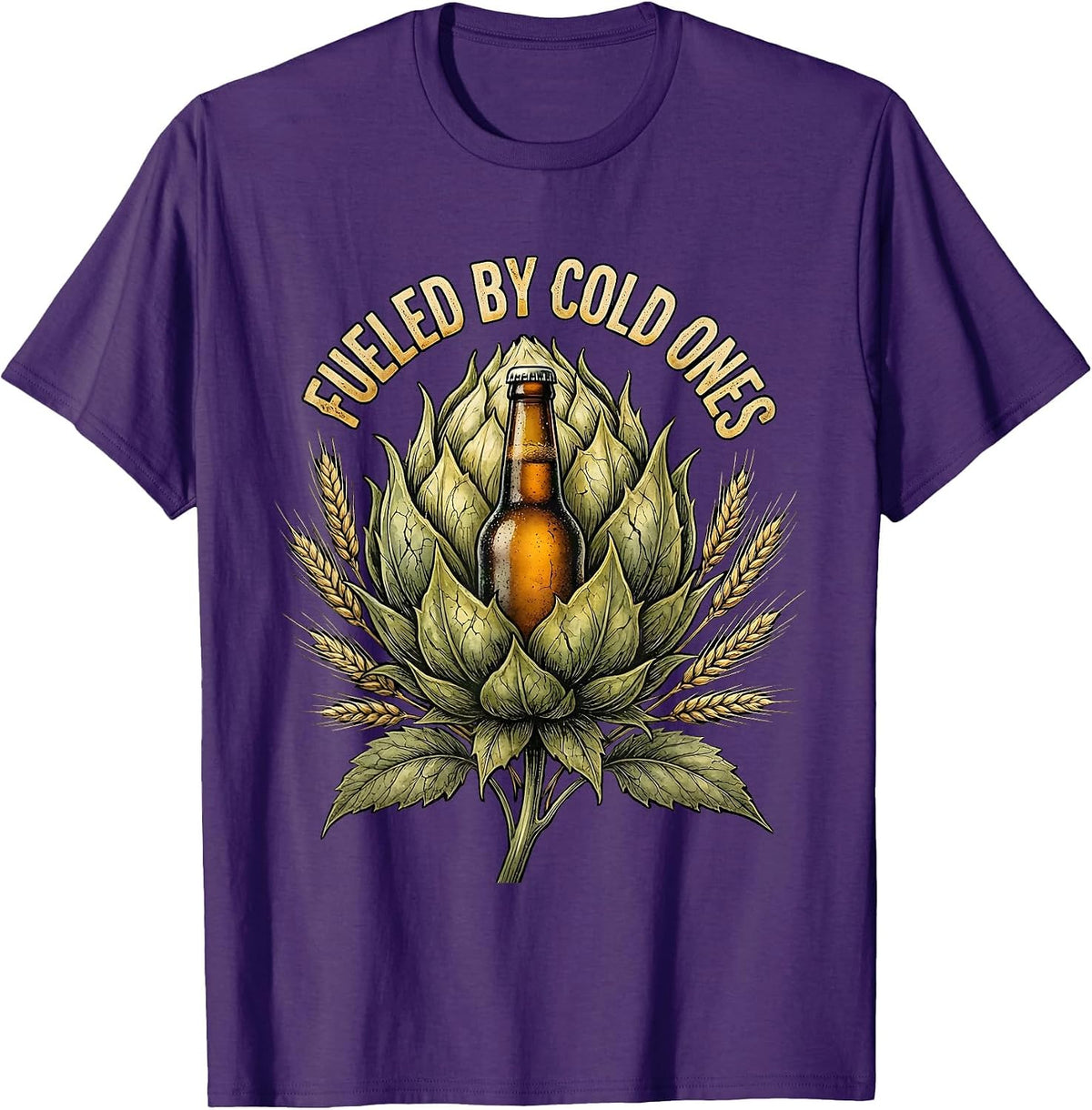 Fueled By Cold Ones Beer Lover Design T-Shirt - Purple