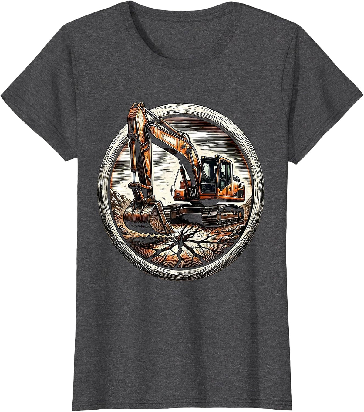 Women's Excavator Digging Cracked Earth Graphic T-Shirt - Dark Heather Grey