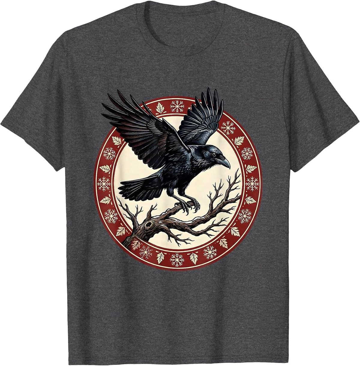 Men's Crow Launching From Bare Winter Branch T-Shirt - Dark Heather Grey